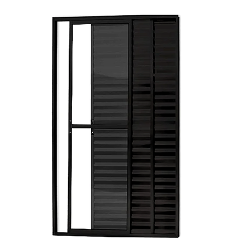 Porta Balcão 3 Folhas (1 Fixa) Alumínio Preto com Trinco Vidro Liso - Linha Resistence - 2,10 X 1,20