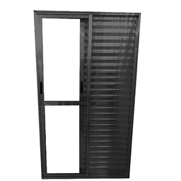 Porta Balcão 3 Folhas (1 Fixa) Alumínio Preto com Trinco Vidro Liso - Linha Resistence - 2,10 X 1,20 - 3