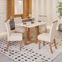 Ver imagem 1 de Conjunto Sala de Jantar Mesa Tampo MDF com 4 Cadeiras Marie Bege/Nature/Off White/Linho