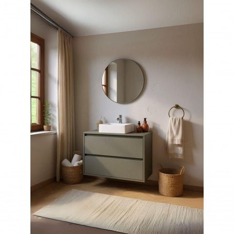 Gabinete para Banheiro com Cuba e Espelho Redondo 80cm Mdf Verde Dubai - On Móveis