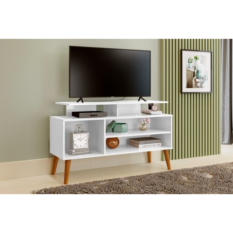 Rack para Tv de 42 Pés de Madeira Suporte Robusto 110cm:branco