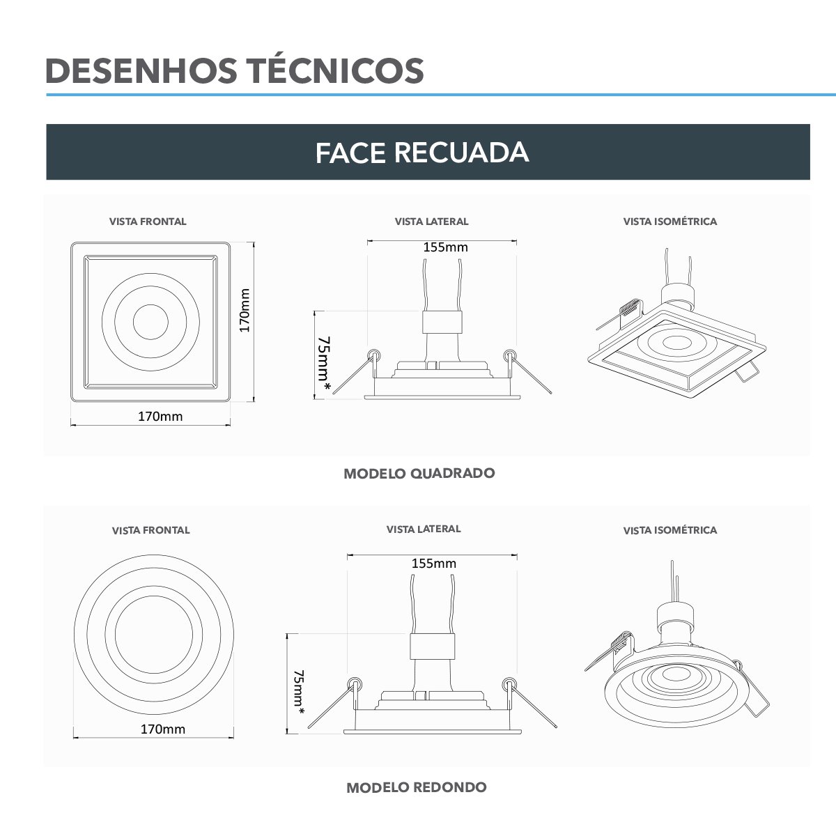 Kit 12 Spot Embutir Quadrado Recuado Par30 Branco + Lâmpada Led 10w 4000k - 3