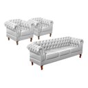Ver imagem 1 de Conjunto Sofá 3 Lugares e 2 Poltronas Chesterfield Duque Dom Pedro - Couríssimo Branco