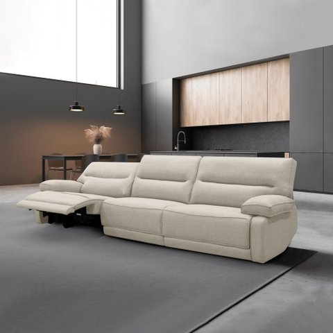 Sofá Sala de Estar Reclinável Retrátil 303cm Swift Linho Braque Offwhite G81 - Gran Belo