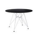 Ver imagem 1 de Mesa Eiffel Redonda 110Cm Tampo De Madeira Preto Com Base De Ferro Branco - Cor: Preto