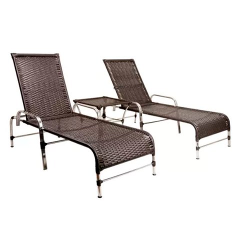 2 Espreguiçadeiras Catar e Mesa Garden Regulável para Piscina, Jardim Trama