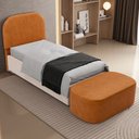 Ver imagem 1 de Cabeceira Cama Box 100cm Lanna com Puff Recamier Doha W01 Couríssimo Canela - Lyam Decor