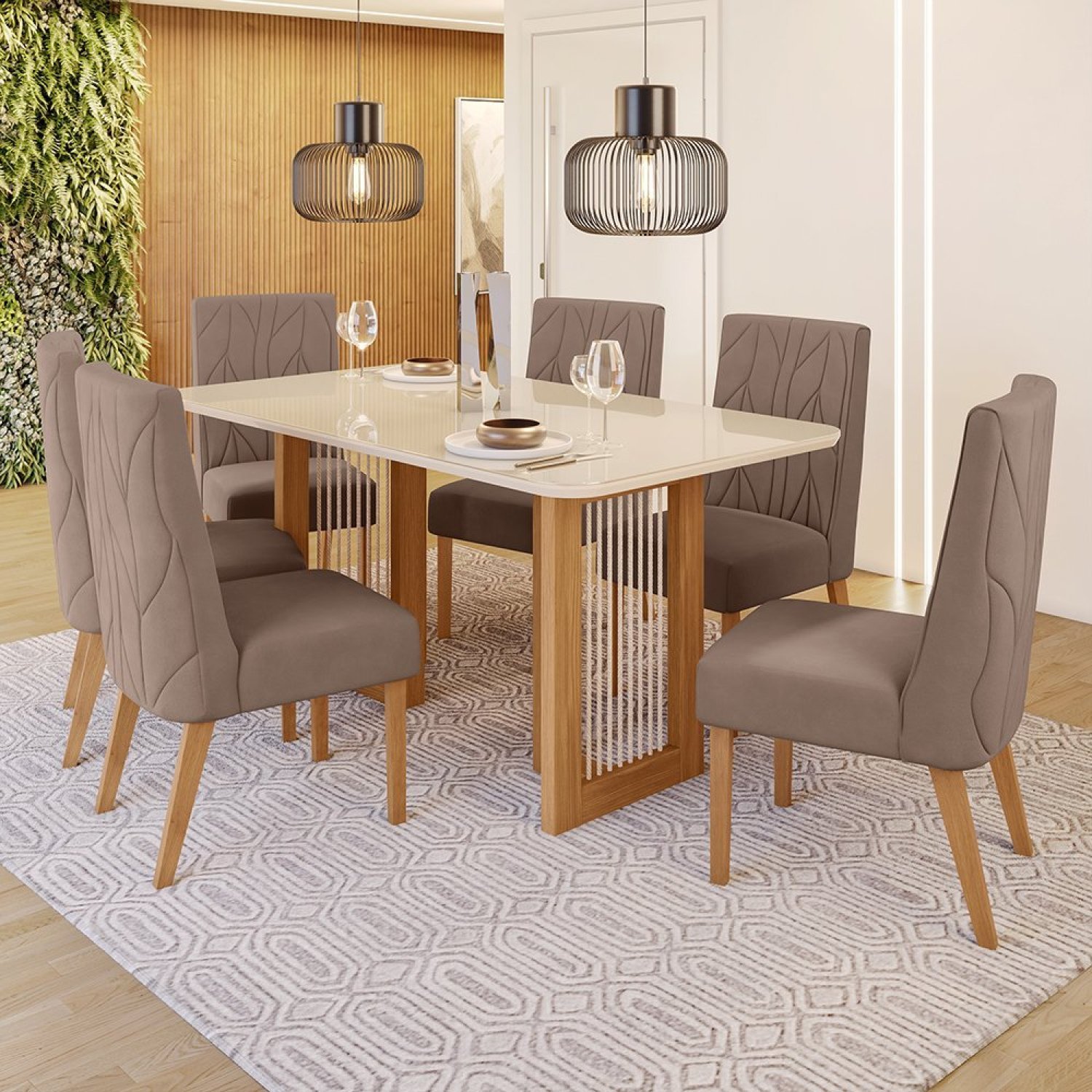 Conjunto Sala de Jantar Tampo Mdf/Vidro 6 Cadeiras Michelle