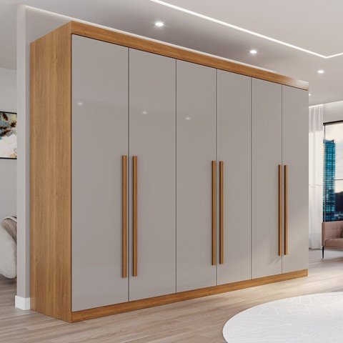 Guarda Roupa Casal 6 Portas 6 Gavetas Gramado 100% MDF Marrom/Cinamomo/Off White
