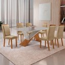 Ver imagem 1 de Mesa Jantar Yasmin 6 Lugares Vidro com Cadeiras Lorena Off White 180cm Moderna