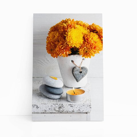 Quadro Crisântemo Laranja em Vaso de Flor Canvas 140x90cm