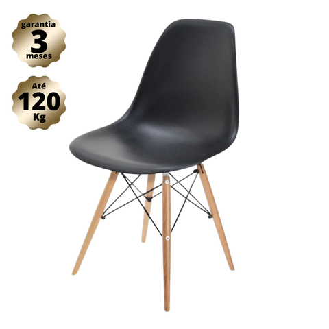 Cadeira Charles Eames Dsw Preta Polipropileno Base Eiffel Sala Escritório e Home Office