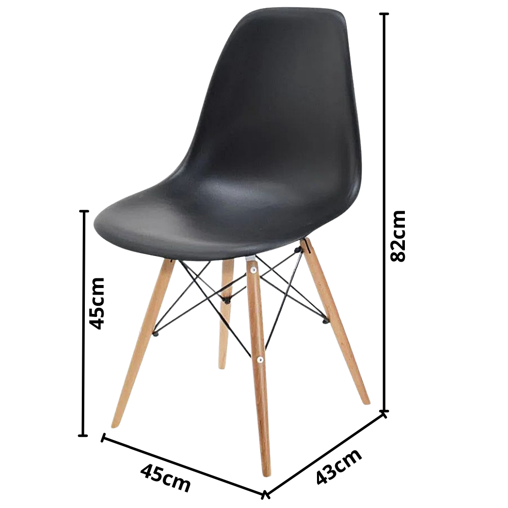Cadeira Quarto Escritório Sala Charles Design Eames Eiffel Wood - Preta - 5