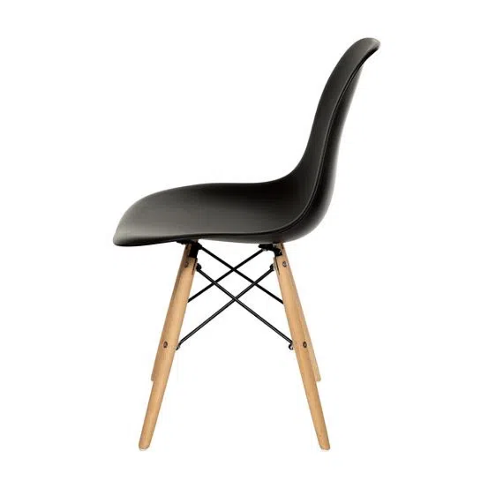 Cadeira Quarto Escritório Sala Charles Design Eames Eiffel Wood - Preta - 2