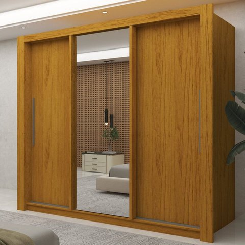 Guarda-Roupa Casal 3 Portas com 2 Gavetas com 1 Porta Espelho 100% MDF Roma