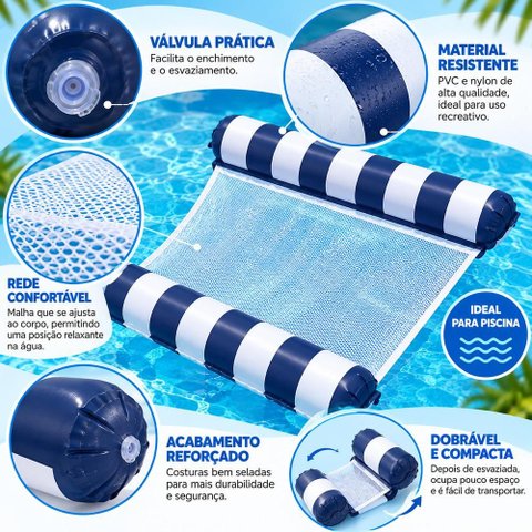 Cama Inflavel Piscina Boia Flutuante Rede Esteira Agua Relaxamento Lazer Praia Portatil Adulto Infan