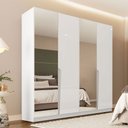Ver imagem 1 de Guarda-roupa Casal Porto 4 Portas 4 Gavetas com Espelho Branco - Politorno