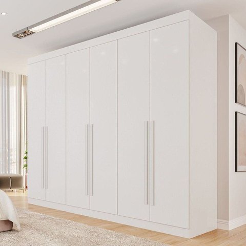 Guarda Roupa Casal 6 Portas 4 Gavetas Uberaba 100% MDF Branco/Neve