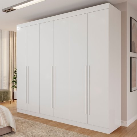 Guarda Roupa Casal 6 Portas 4 Gavetas Uberaba 100% MDF Branco/Neve