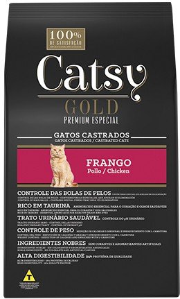 Ração Catsy Gold Premium para Gatos Adultos Castrados Sabor Frango em Embalagem 10,1kg - 1