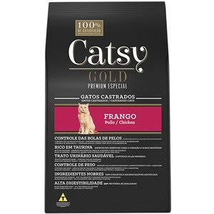 Ração Catsy Gold Premium para Gatos Adultos Castrados Sabor Frango em Embalagem 10,1kg