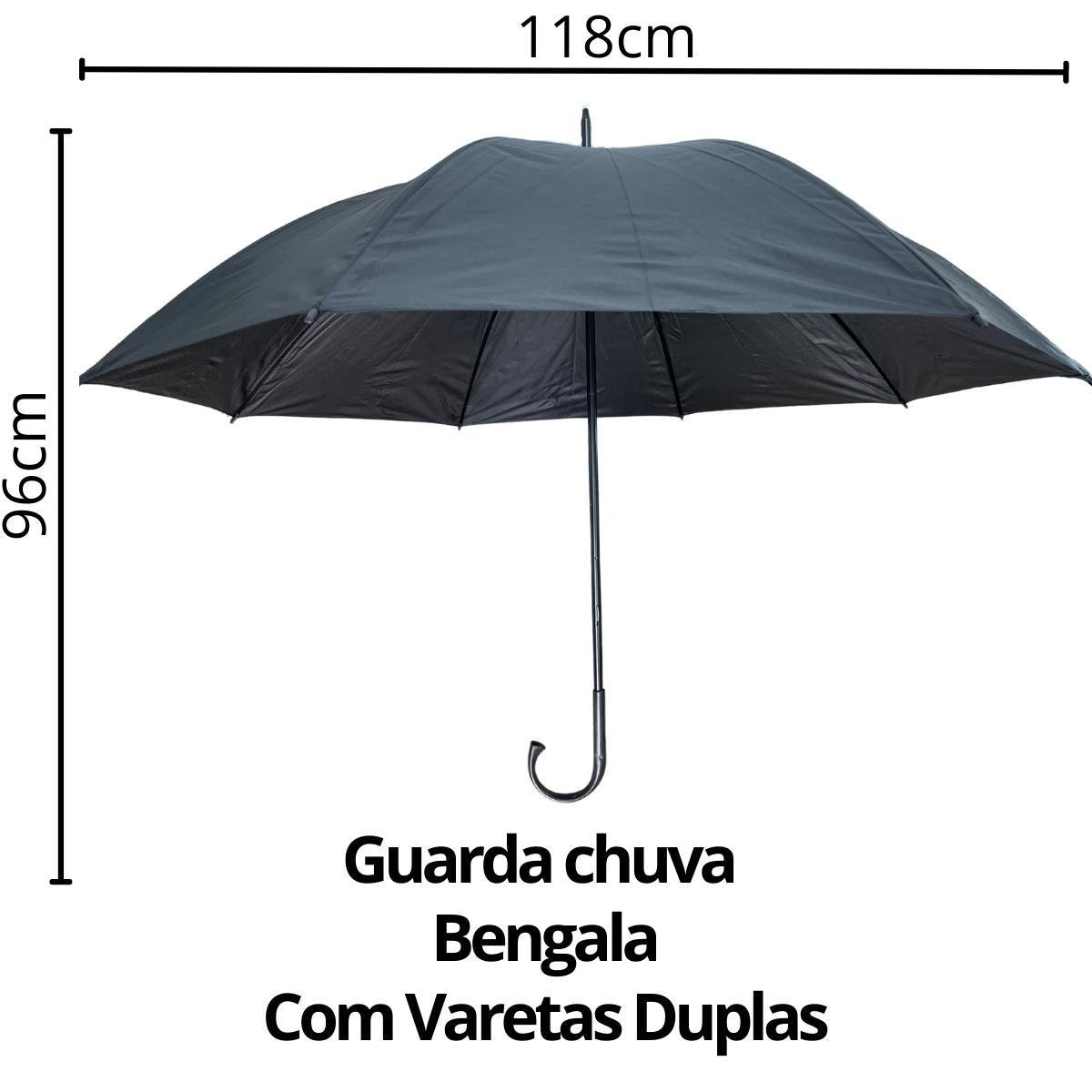 Guarda Chuva Bengala Grande Preto Resistente - 2