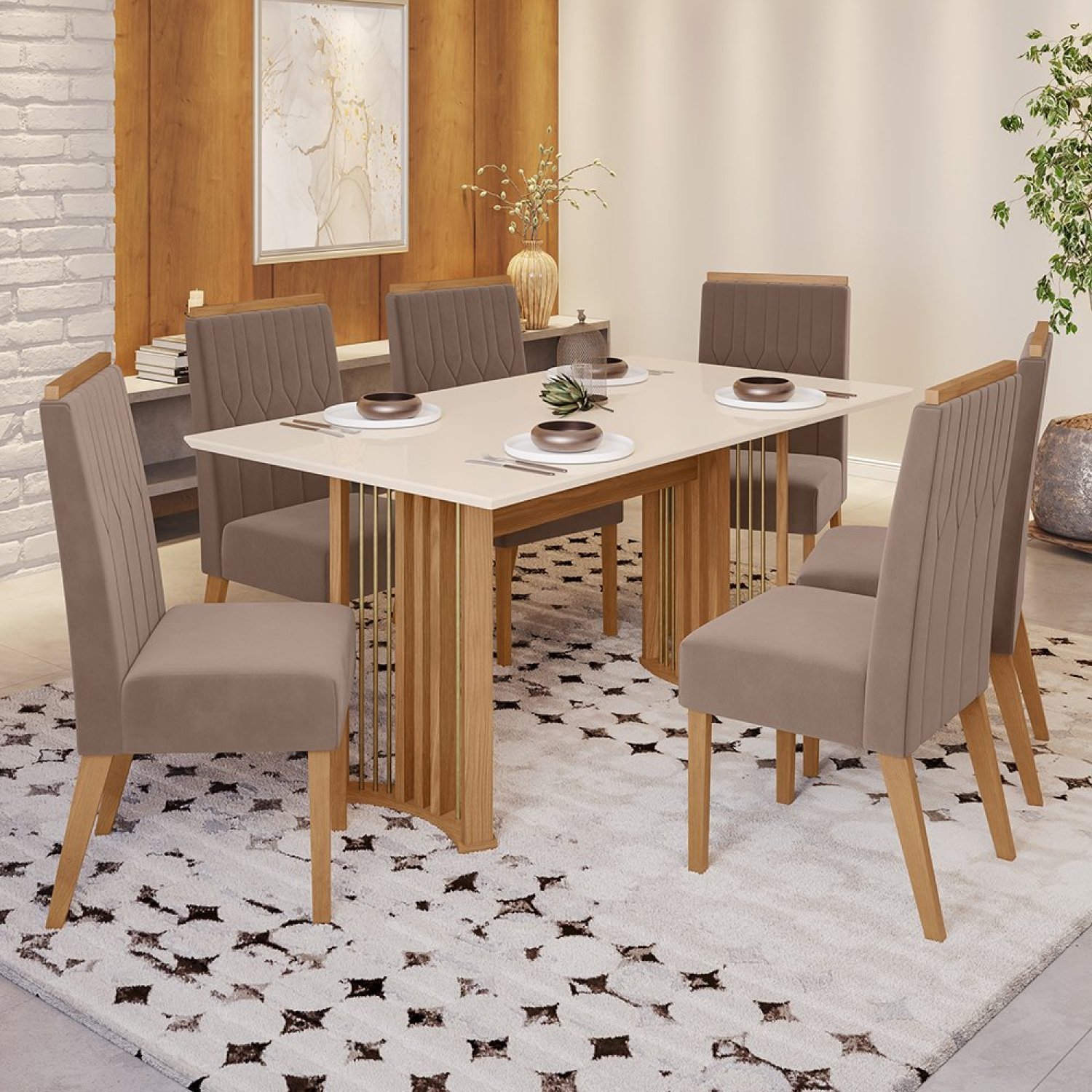 Conjunto Sala de Jantar Tampo MDF 6 Cadeiras Eliane | MadeiraMadeira