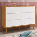 Ver imagem 4 de Cômoda Infantil Theo 6 Gavetas Branco/savana com Pés Amadeirado - Reller Móveis Branco/savana