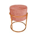 Ver imagem 1 de Puff Decorativo Redondo Base de Ferro Cobre Tecido Veludo Rosê