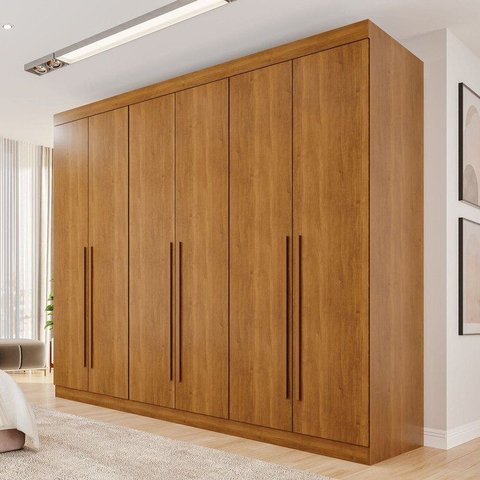 Guarda Roupa Casal 6 Portas 4 Gavetas Uberaba 100% MDF Marrom/Cinamomo