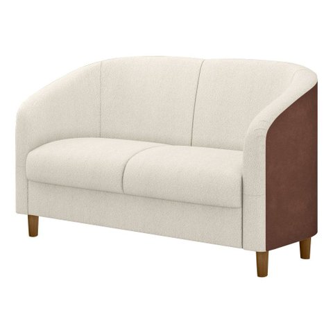 Sofá 2 Lugares 120cm Dolar PU Marrom | Bouclé Suave Off White - Sallar Home