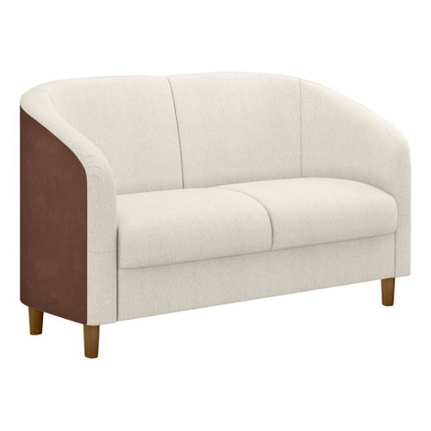 Sofá 2 Lugares 120cm Dolar Pu Marrom | Bouclé Suave Off White - Sallar Home