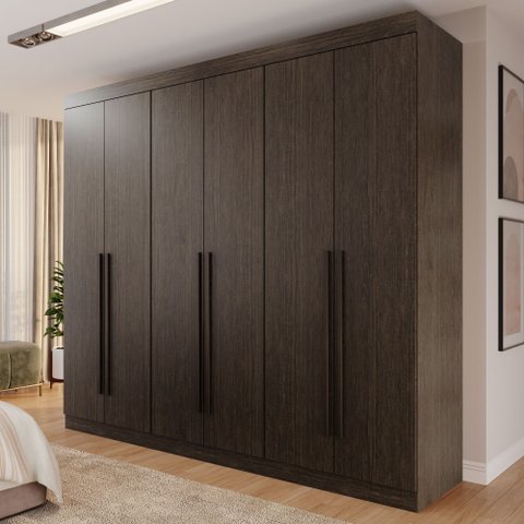 Guarda Roupa Casal 6 Portas 4 Gavetas Uberaba 100% MDF Marrom/New Canion