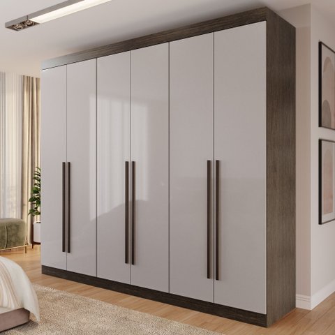 Guarda Roupa Casal 6 Portas 4 Gavetas Uberaba 100% MDF Marrom/New Canion/Off White