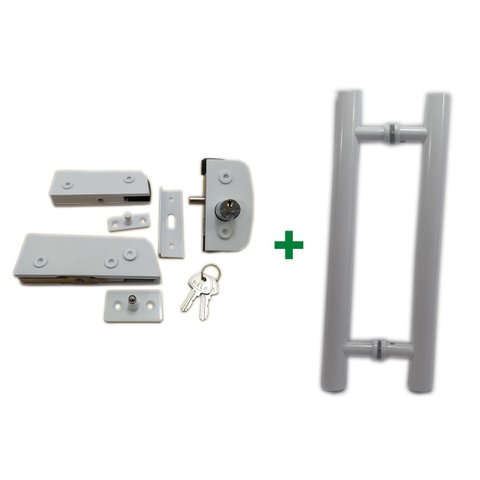 Kit ferragens para porta de vidro blindex pivotante + puxador tubular redondo 40x30cm - Branco