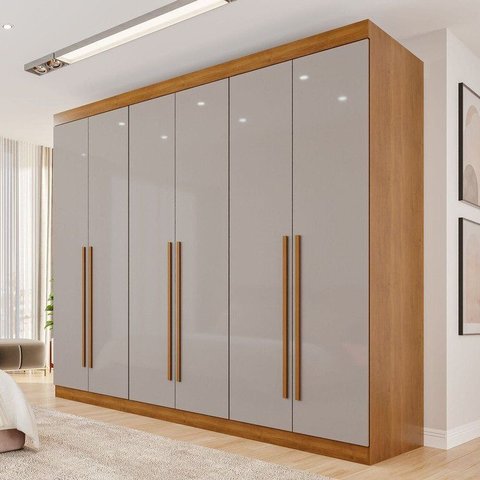 Guarda Roupa Casal 6 Portas 4 Gavetas Uberaba 100% MDF Marrom/Cinamomo/Off White