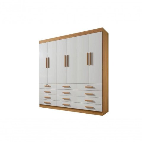 Guarda Roupa Casal 6 Portas 12 Gavetas com Pés Mônaco Plus D' Doro Cinamomo/off White