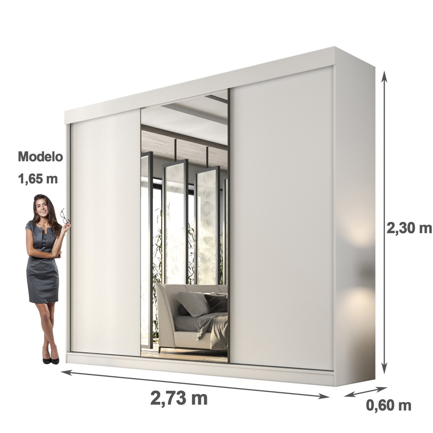 Guarda Roupa Casal 3 Portas de Correr com Espelho Central 6 Gavetas Garibaldi 100% MDF - 4