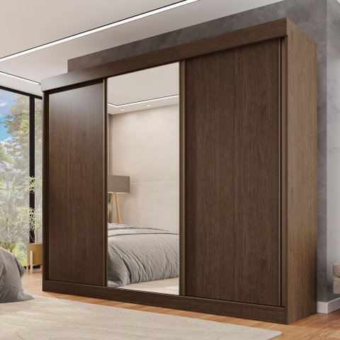 Guarda Roupa Casal 3 Portas de Correr com Espelho Central 6 Gavetas Garibaldi 100% MDF