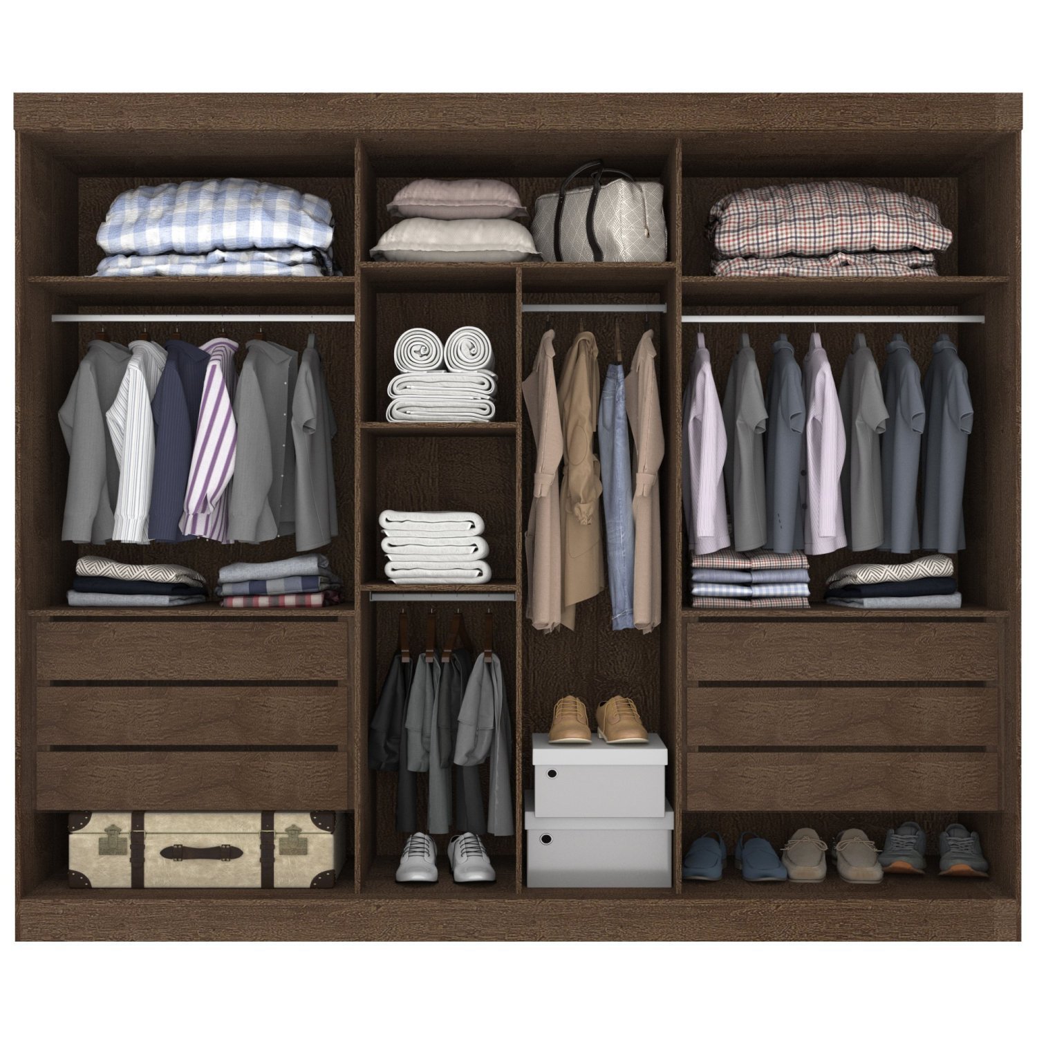 Guarda Roupa Casal 3 Portas de Correr com Espelho Central 6 Gavetas Garibaldi 100% MDF - 2