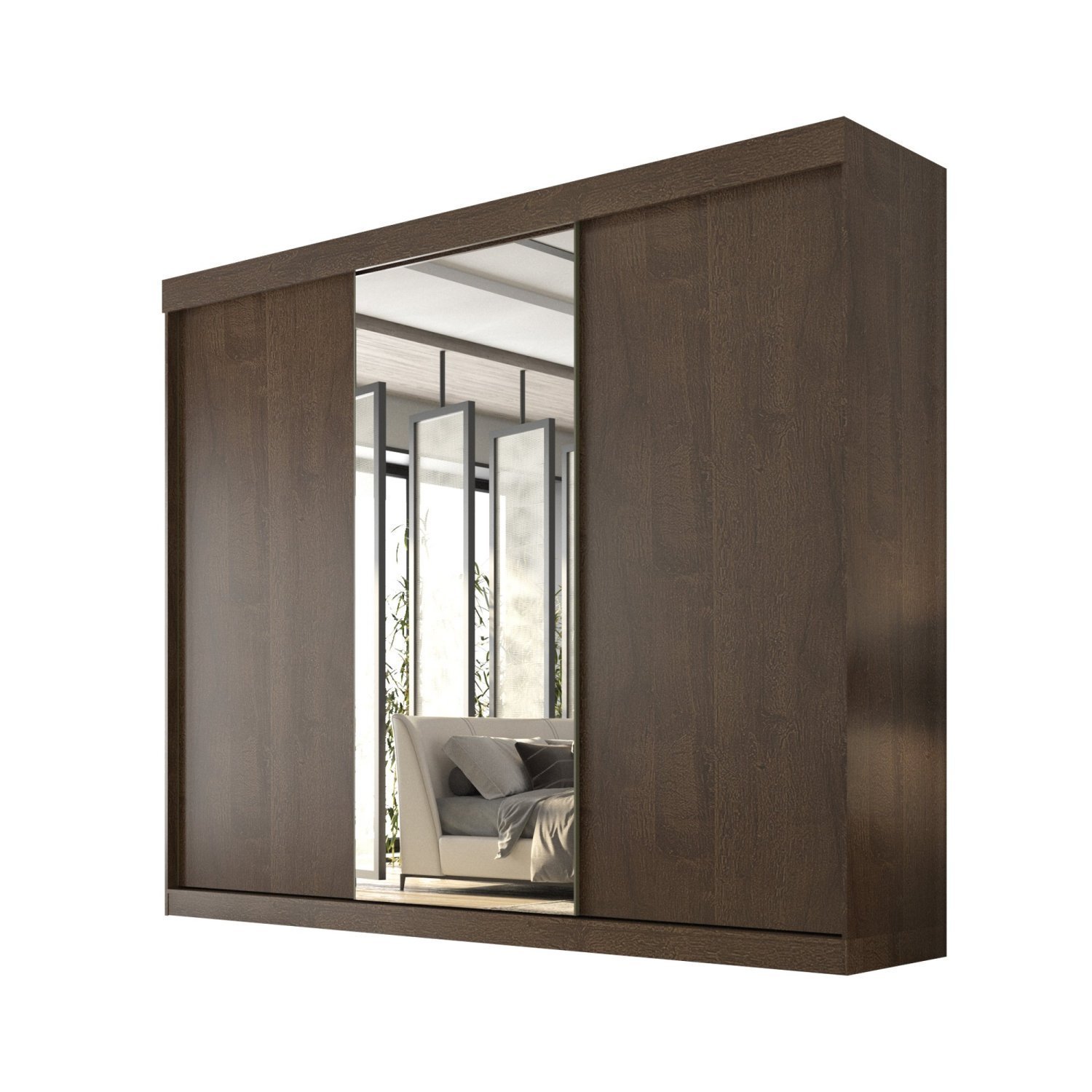 Guarda Roupa Casal 3 Portas de Correr com Espelho Central 6 Gavetas Garibaldi 100% MDF - 3