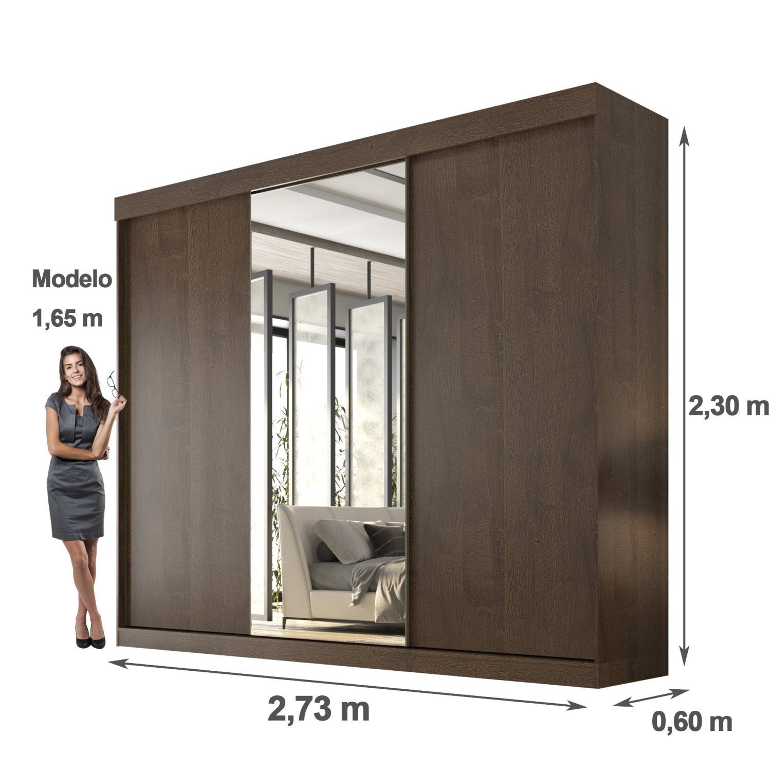 Guarda Roupa Casal 3 Portas de Correr com Espelho Central 6 Gavetas Garibaldi 100% MDF - 5