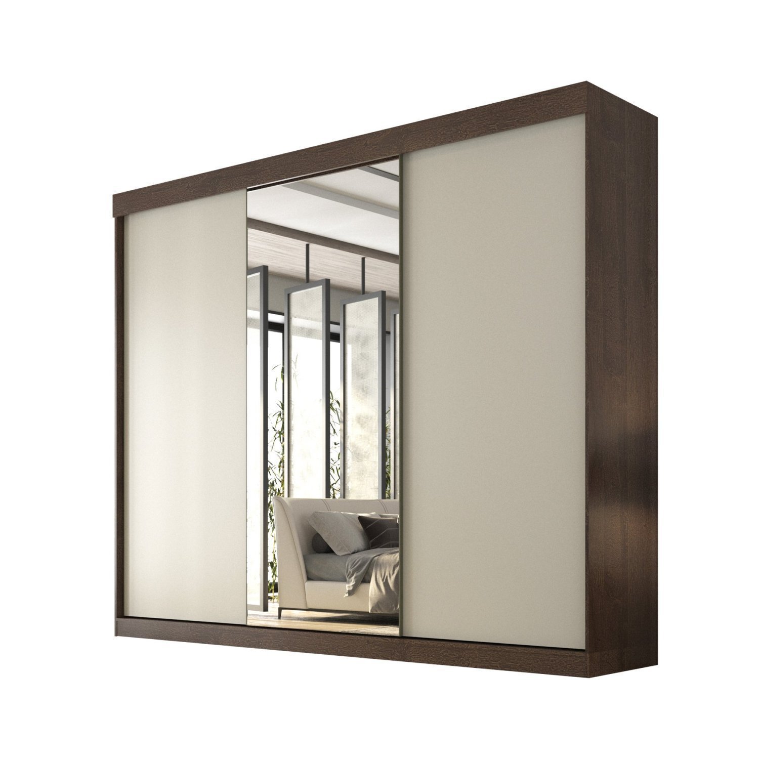 Guarda Roupa Casal 3 Portas de Correr com Espelho Central 6 Gavetas Garibaldi 100% MDF - 8