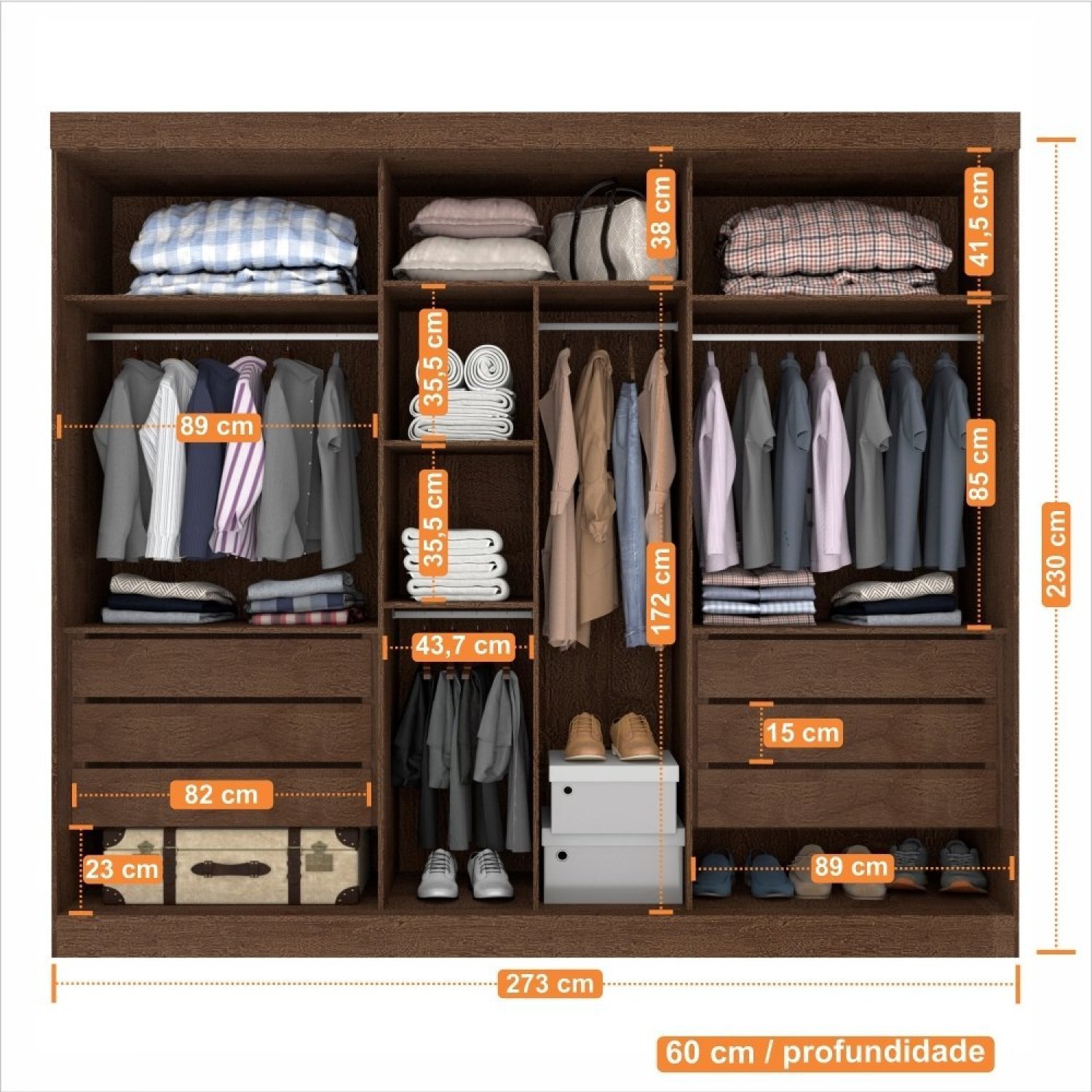 Guarda Roupa Casal 3 Portas de Correr com Espelho Central 6 Gavetas Garibaldi 100% MDF - 7