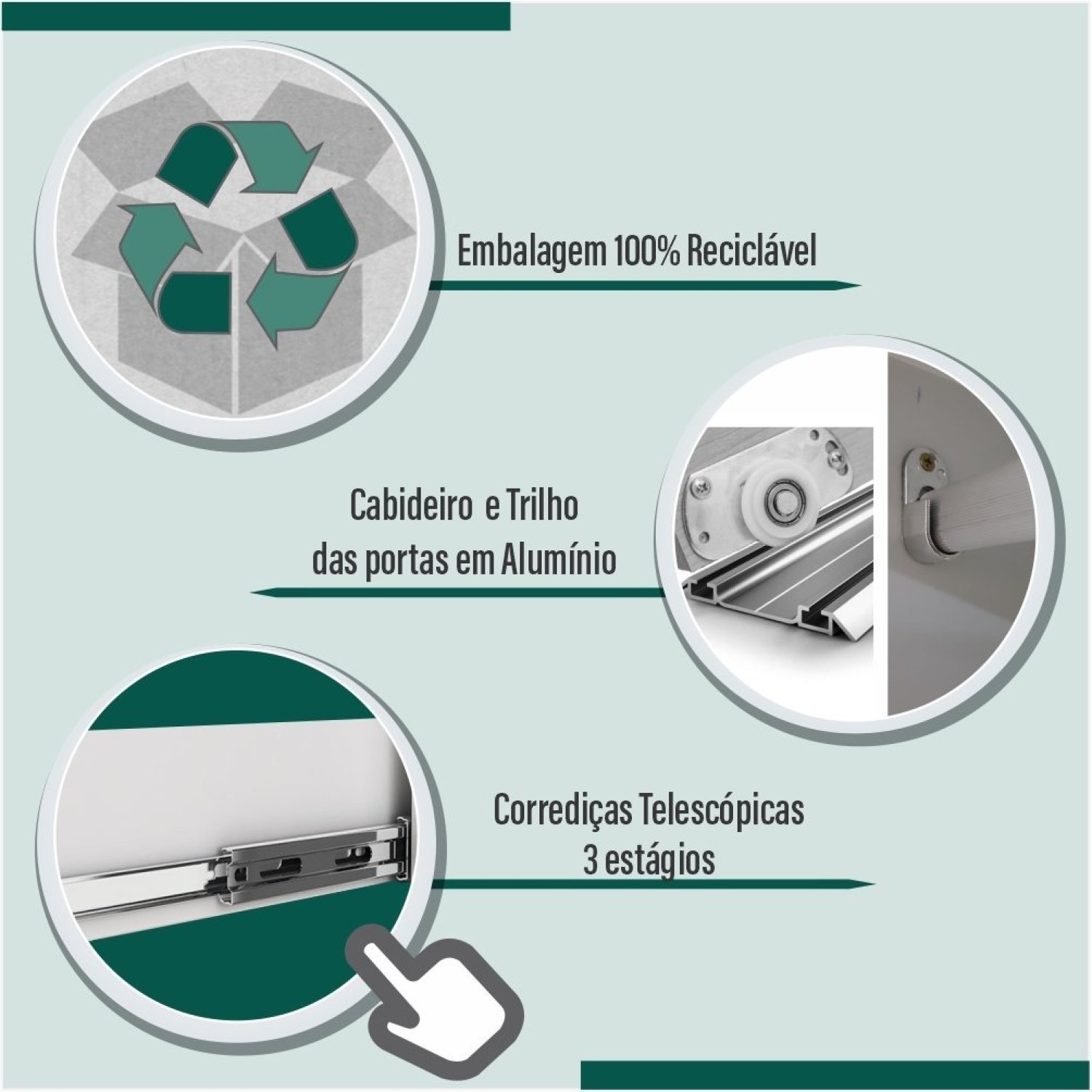 Guarda Roupa Casal 3 Portas de Correr com Espelho Central 6 Gavetas Garibaldi 100% MDF - 9