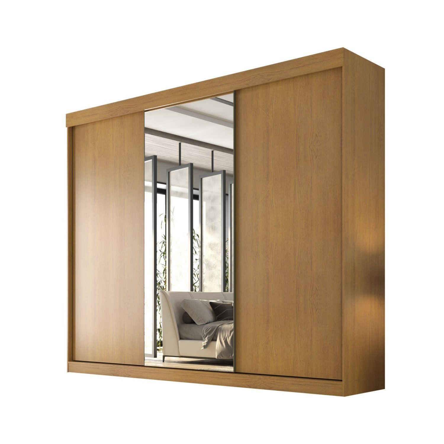 Guarda Roupa Casal 3 Portas de Correr com Espelho Central 6 Gavetas Garibaldi 100% MDF - 3
