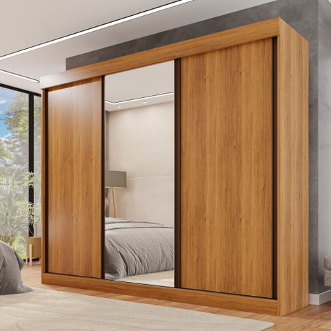 Guarda Roupa Casal 3 Portas de Correr com Espelho Central 6 Gavetas Garibaldi 100% MDF