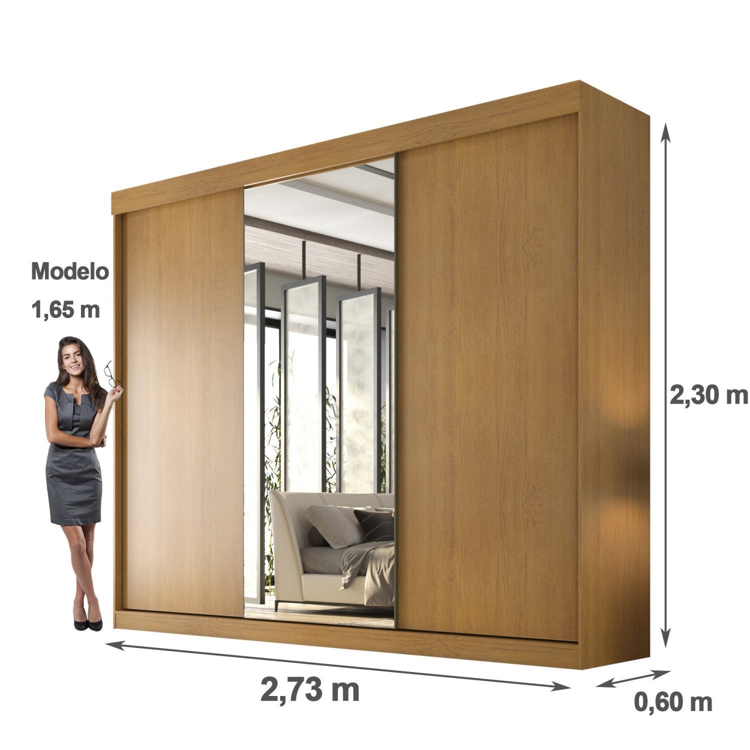 Guarda Roupa Casal 3 Portas de Correr com Espelho Central 6 Gavetas Garibaldi 100% MDF - 5
