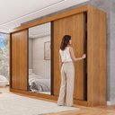 Ver mais imagens de Guarda Roupa Casal 3 Portas de Correr com Espelho Central Garibaldi 100% MDF Cinamomo/Off White