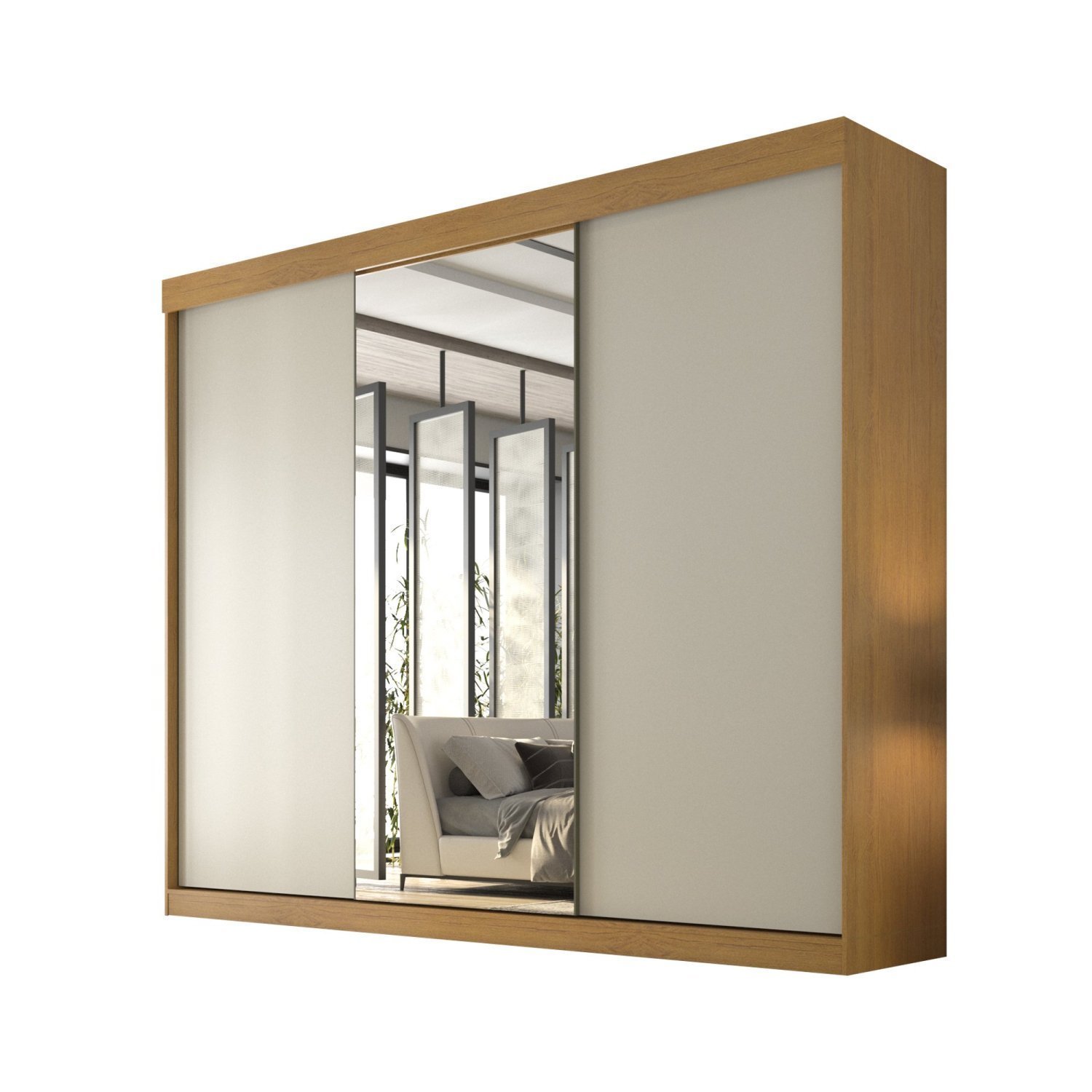 Guarda Roupa Casal 3 Portas de Correr com Espelho Central 6 Gavetas Garibaldi 100% MDF - 8